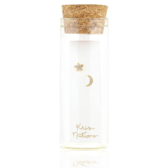 Star and Moon Crystal Stud Earrings 18K Gold Vermeil | Sterling Silver CZ Crystals Nickel Free Hypoallergenic Ships from CA: Sterling Silver
