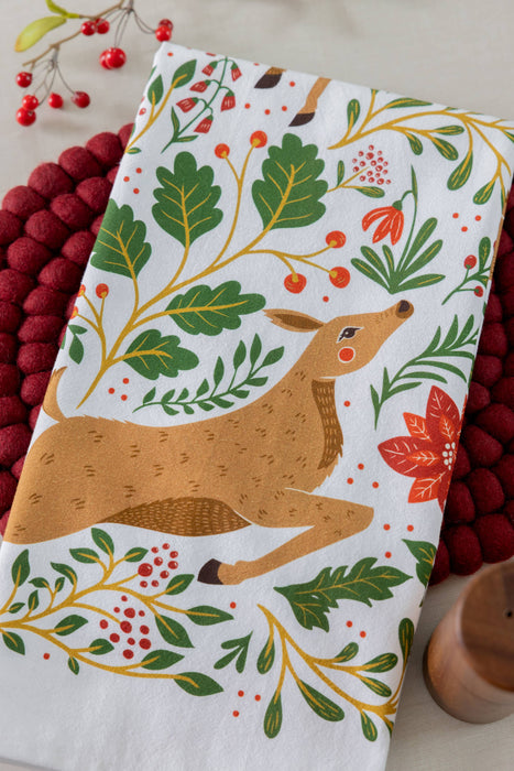Christmas Forest Tea Towel - Woodland Holiday Kitchen Towel