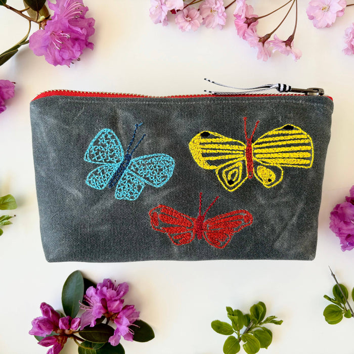 Butterflies Waxed Canvas Pouch: Small- 8"