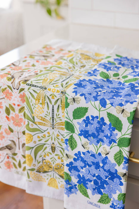 Blue Hydrangeas Tea Towel - Spring Floral Kitchen Towel