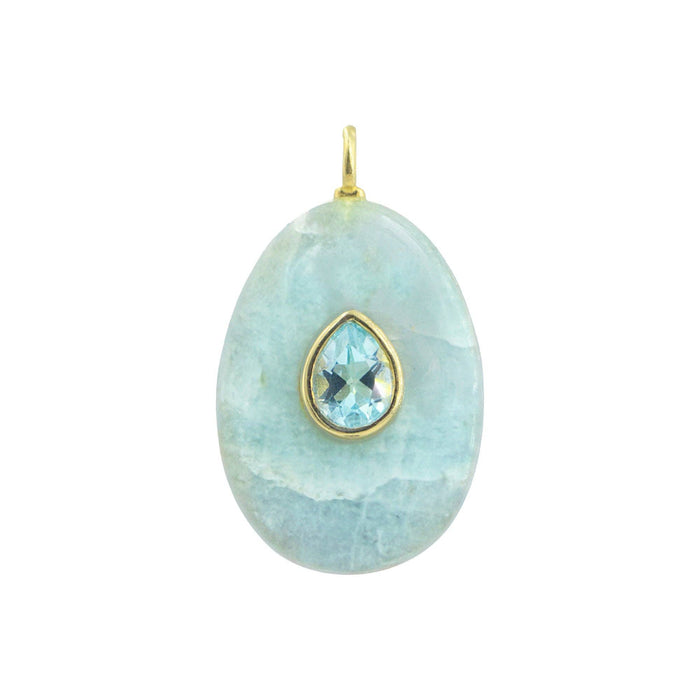 Aquamarine Gemstone Pendant With Topaz: Mini Coin