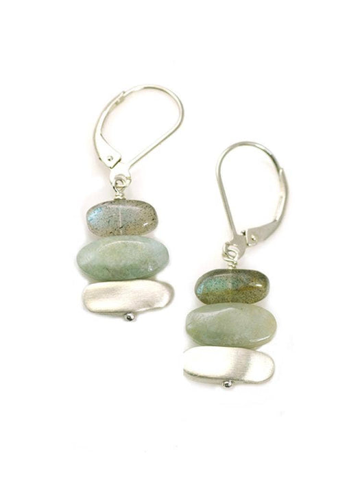 Labradorite, Aqua, Nuggets Silver Earrings