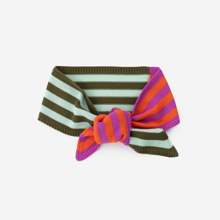 Colorblock Stripe Mini Ribbon Scarf: Kelly Stone Blue