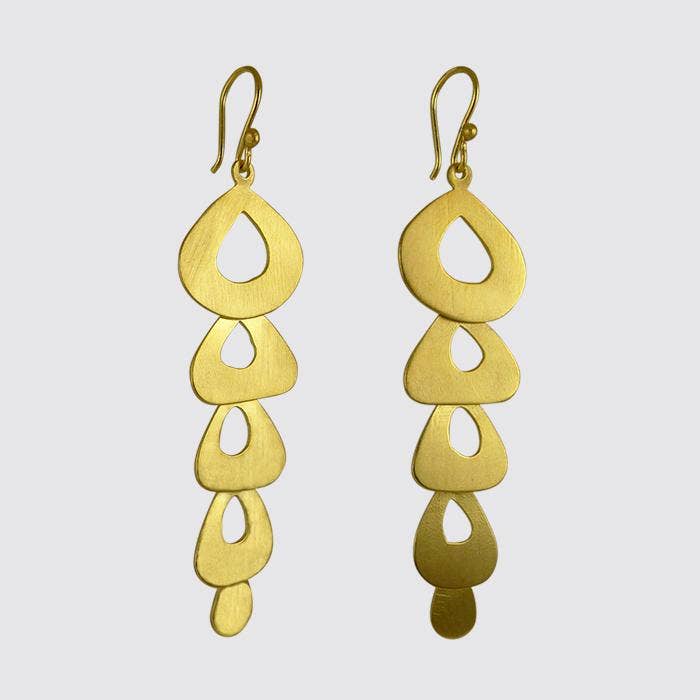 Five Tier Organic Cacade DropEarrings: Gold Plate