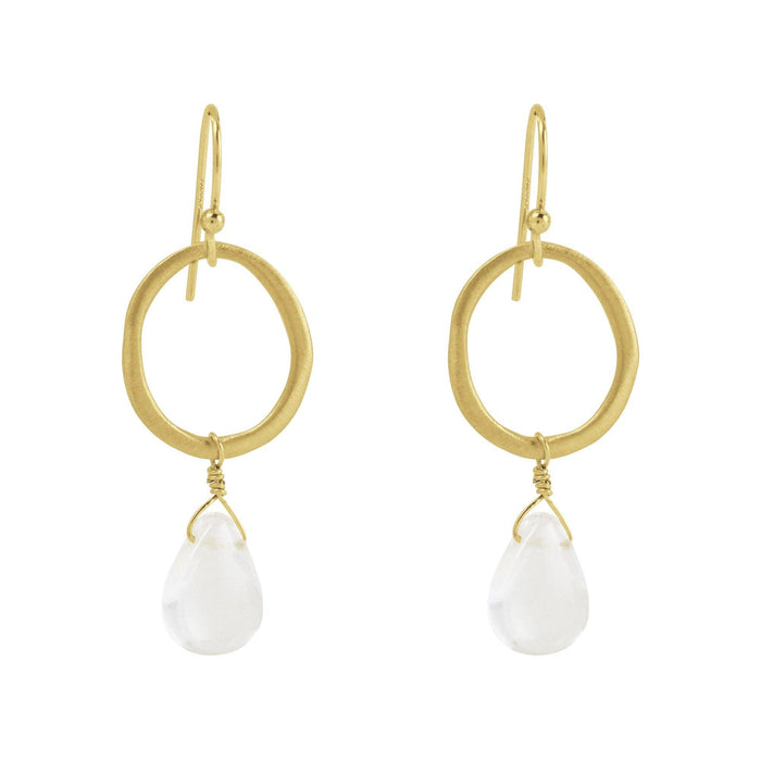 circle w. clear quartz earrings: Vermeil