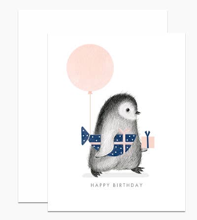 Penguin with Wrapped Fish Card
