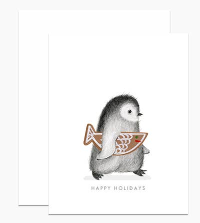 Penguin with Gingerbread Fish Card