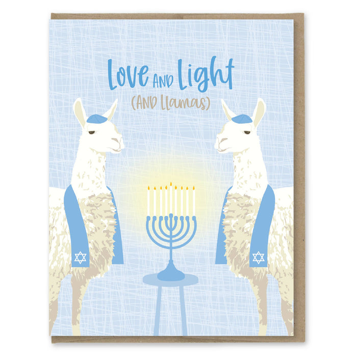 Love and Light and Llamas Hanukkah Card