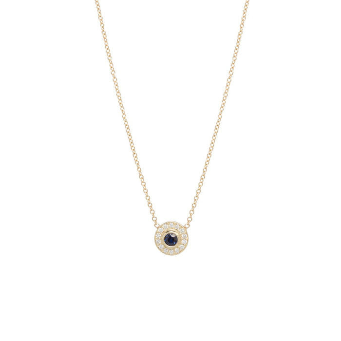 14kt Blue Sapphire and Diamond Halo Necklace