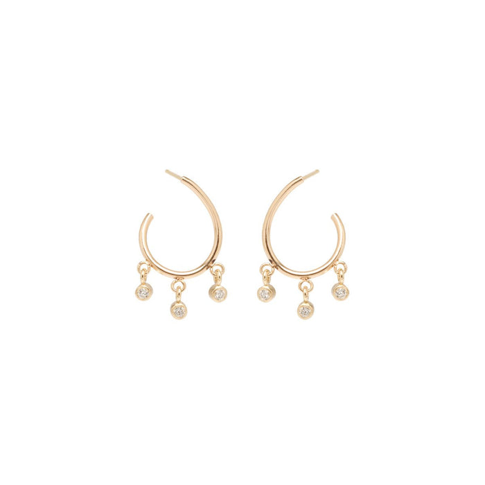 14kt Small Front to Back Dangling Diamond Hoops