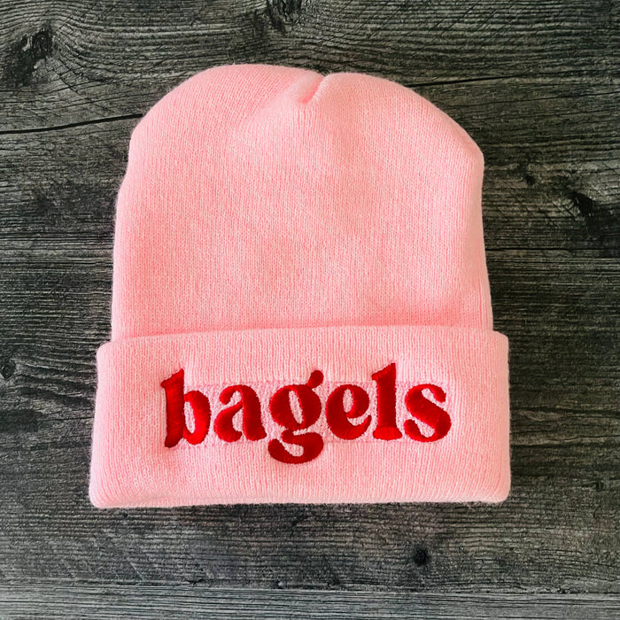 Bagels knit beanie Winter hat yellow Made in America usa: Pink