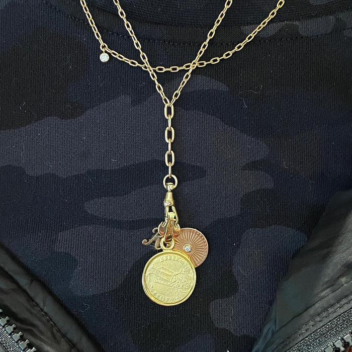14kt Mixed Square Oval Link Lariat with Fob Clasp