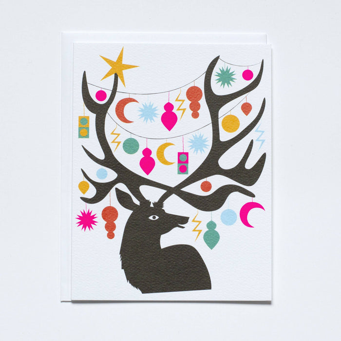 Deer with Antlers and Ornaments Note Card