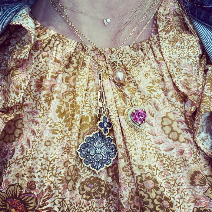 14kt Mixed Square Oval Link Lariat with Fob Clasp
