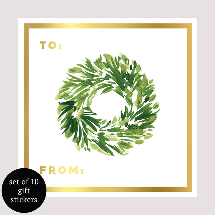 Wreath Holiday Gift Sticker - Set of 10 | Gift Tags