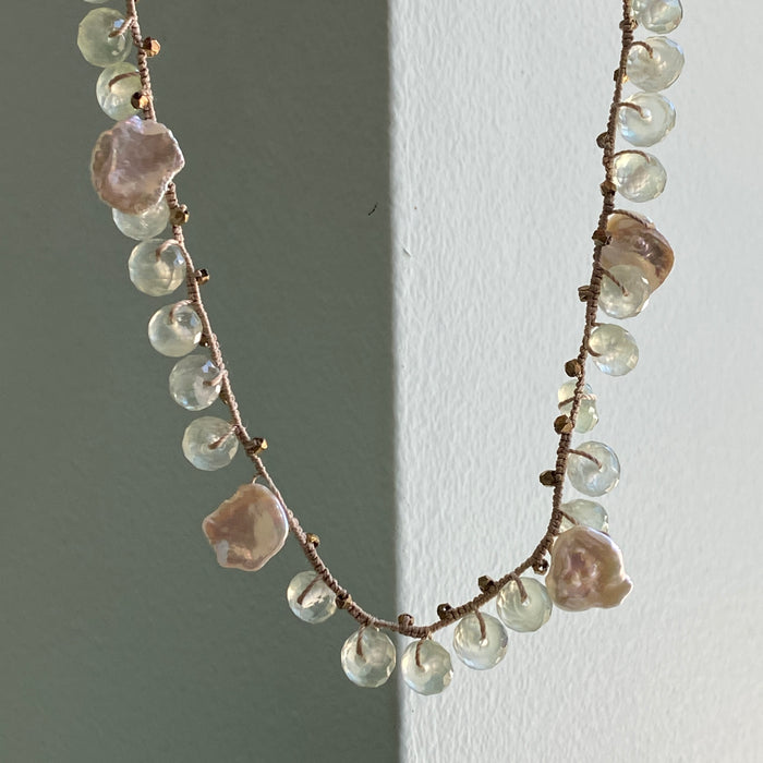 Prehnite Blossom Necklace with Heishi Pearl