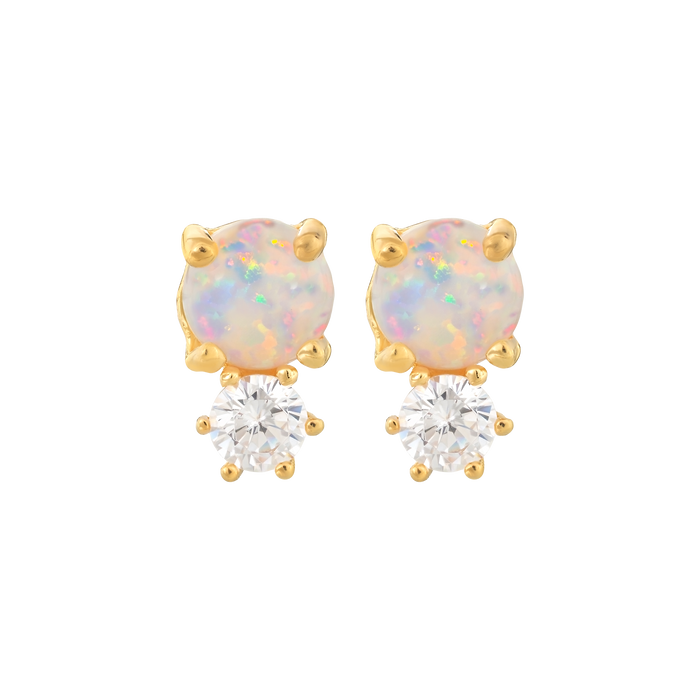 Opal and Diamond Doublet Studs