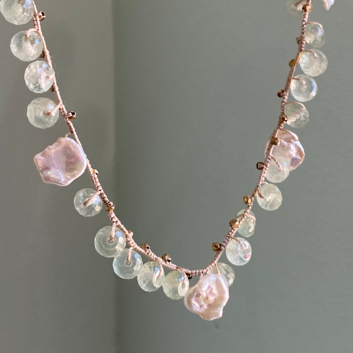 Prehnite Blossom Necklace with Heishi Pearl