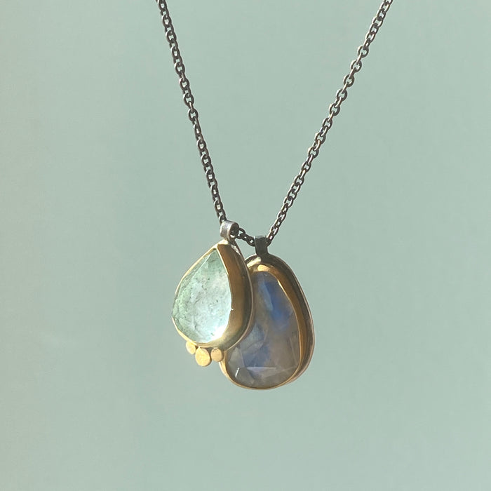 Moss Aquamarine + Moonstone Charm Necklace