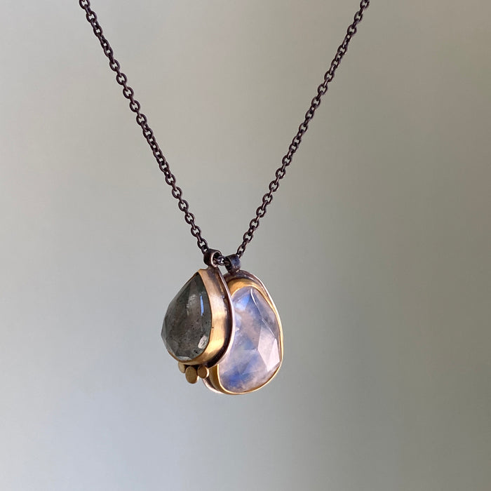 Moss Aquamarine + Moonstone Charm Necklace