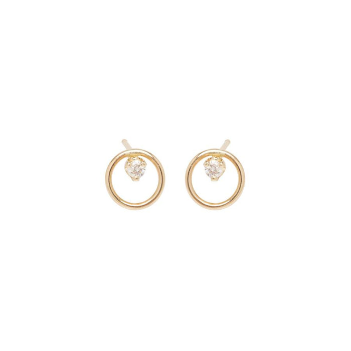 14kt Small Circle Diamond Prong Studs