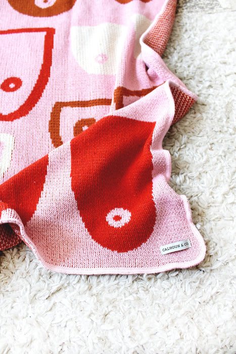 Boobs Support Boobs Pink Knit Blanket