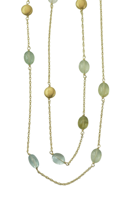 long aquamarine necklace with golden bead