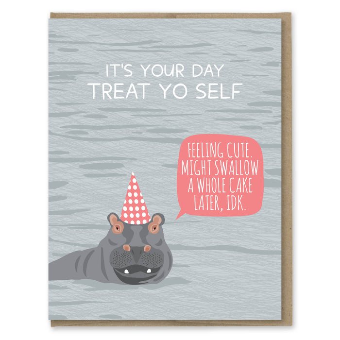 Hippo Swallow Cake Birthday Card