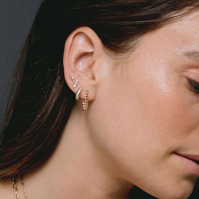 14kt Baguette + Prong Diamond Studs