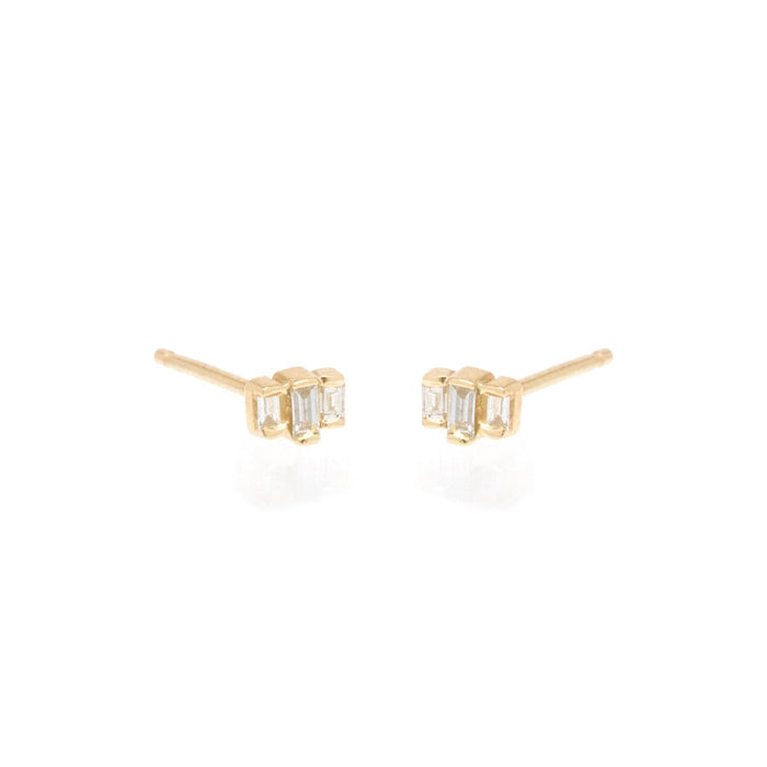 14kt Small Three Stepped Baguette Diamond Studs