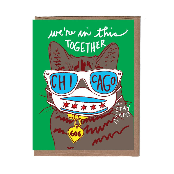 Chicago Green Cat with Mask Card