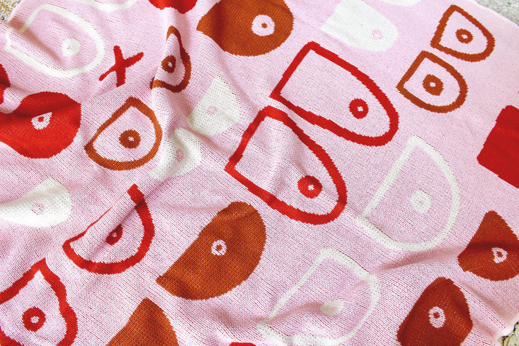 Boobs Support Boobs Pink Knit Blanket