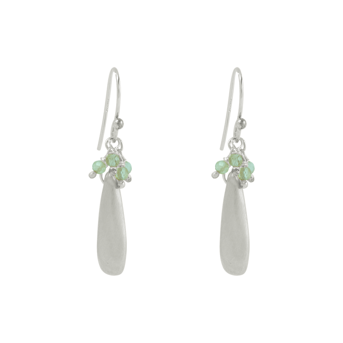 thin drop w. aqua beads earrings: Silver