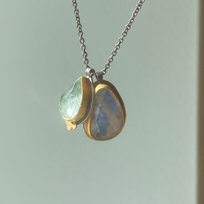 Moss Aquamarine + Moonstone Charm Necklace