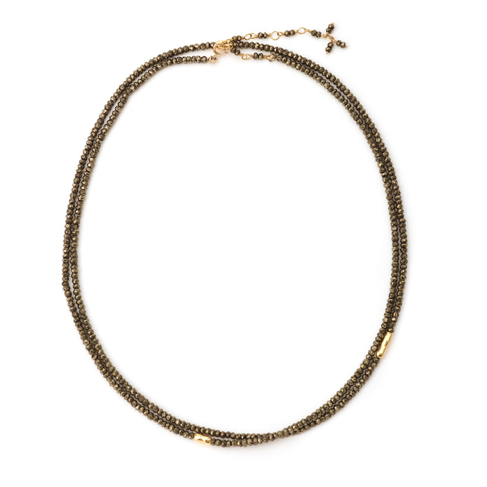 Pyrite Wrap Bracelet with Three Gold Accents