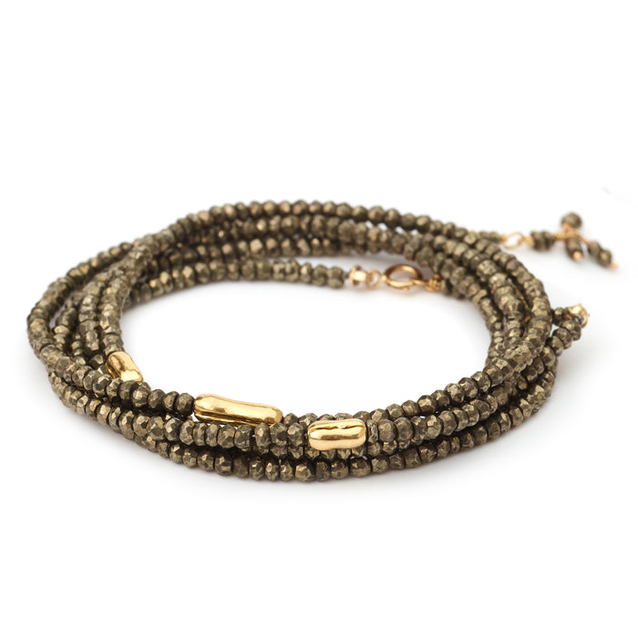 Pyrite Wrap Bracelet with Three Gold Accents