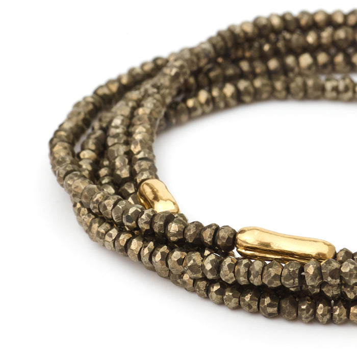 Pyrite Wrap Bracelet with Three Gold Accents