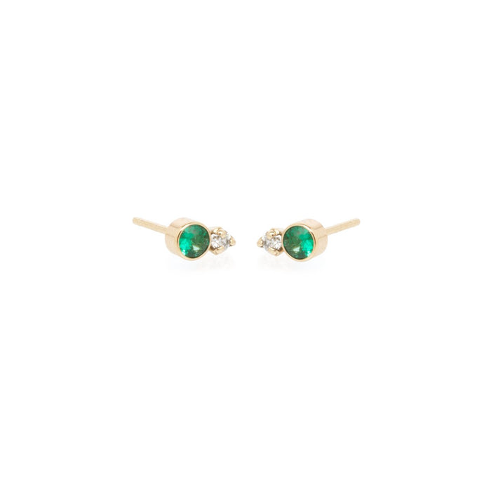 14kt Mixed Emerald + Diamond Studs