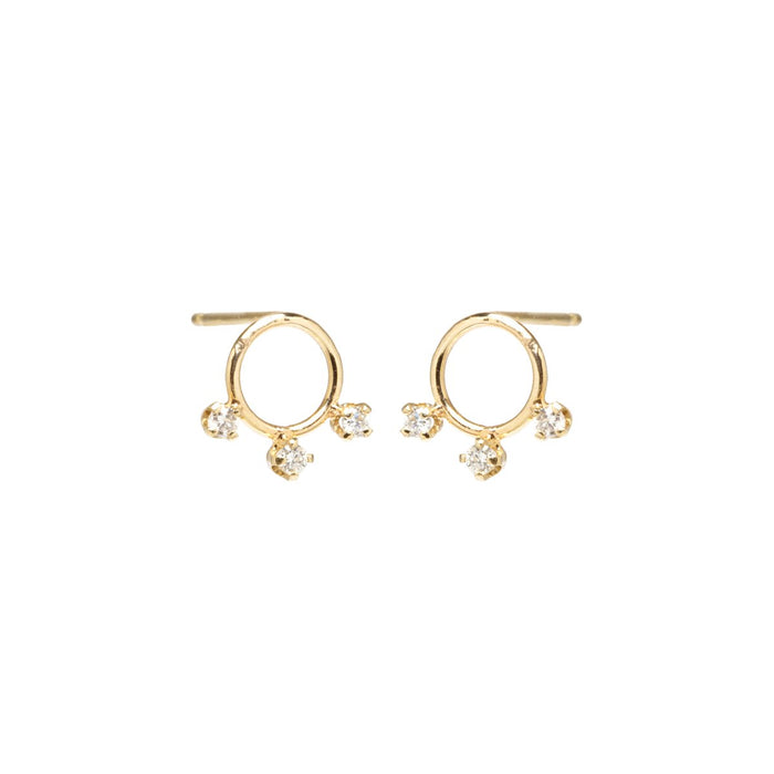 14kt Circle Three Prong Diamond Studs