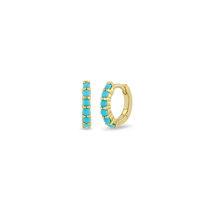 Prong Set Turquoise Huggie Hoop Earrings