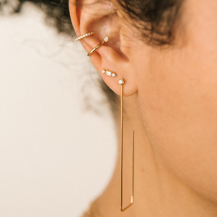 14kt Baguette + Prong Diamond Studs