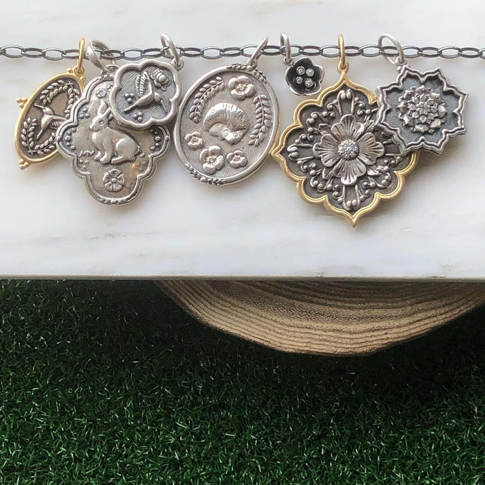 Oxidized Diamond Blossom Charm