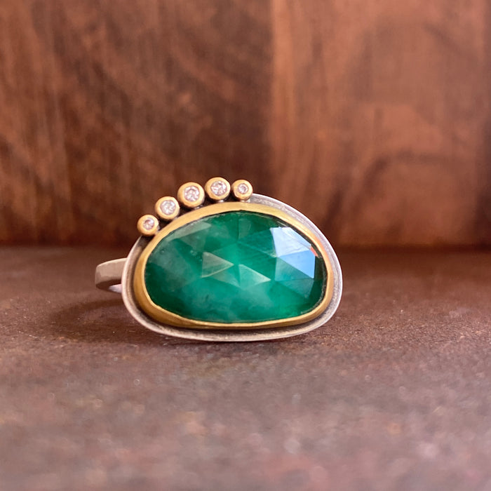Rosecut Emerald with Diamond Swell