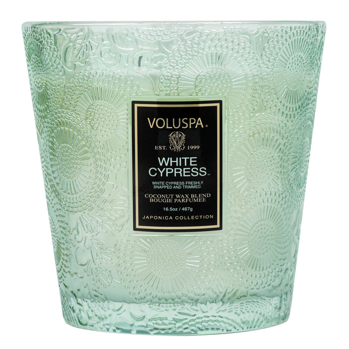 White Cypress Two Wick Hearth Candle, boxed