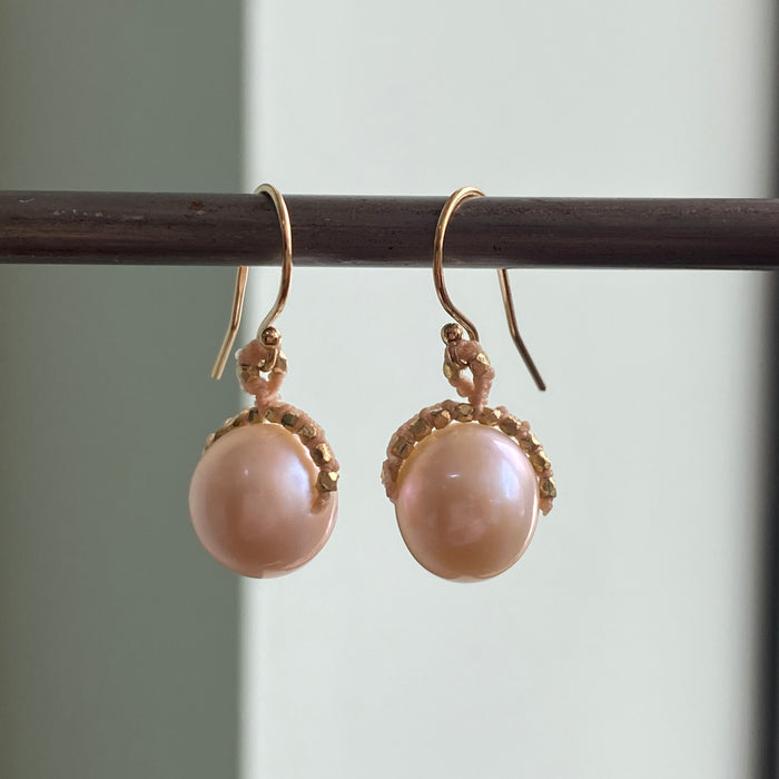 White Pearl Earring with Golden Halo
