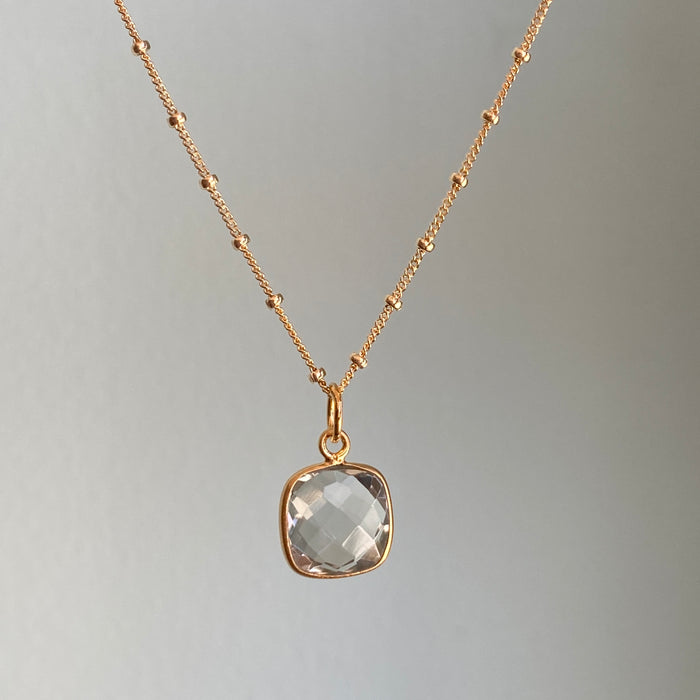 Square Faceted Green Amethyst Necklace