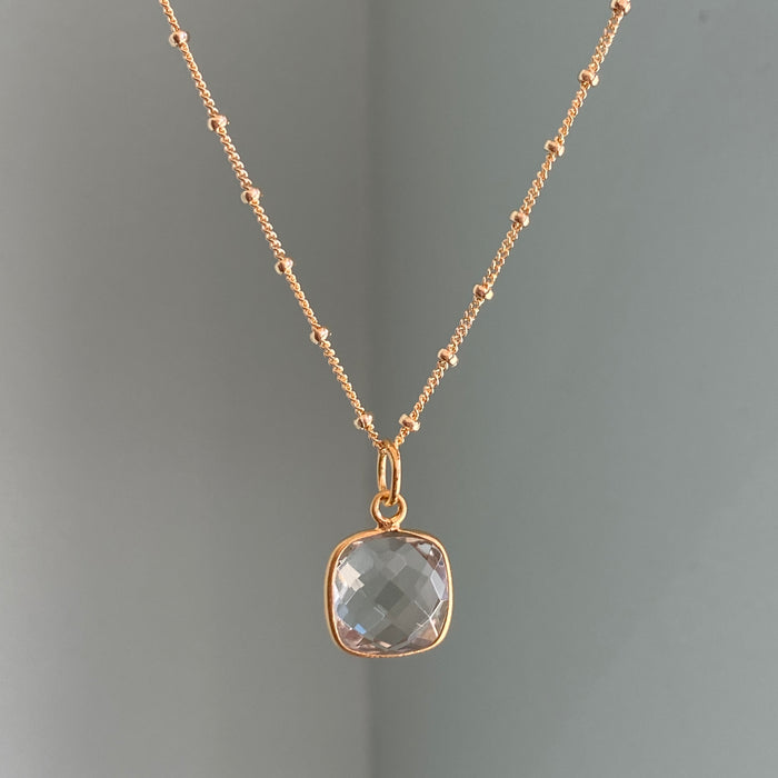 Square Faceted Green Amethyst Necklace