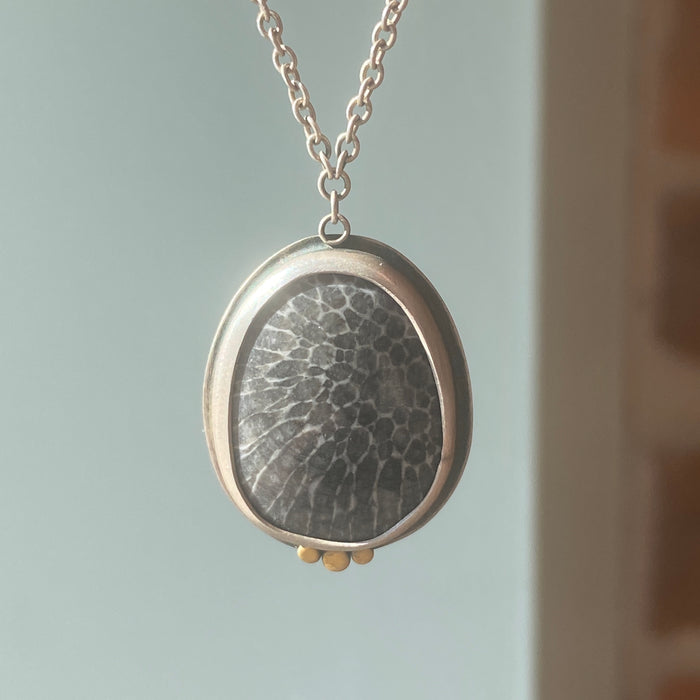 Bryozoan Coral Necklace with 22kt Dots