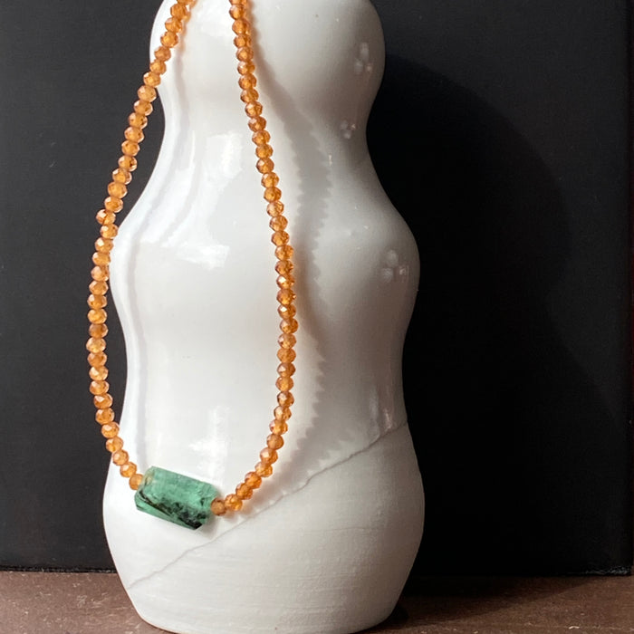 Hessonite Garnet + Emerald Bracelet