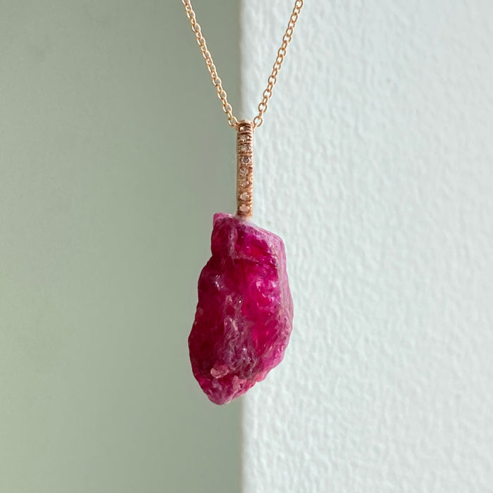 Rough Ruby Pendant with Diamond Bale